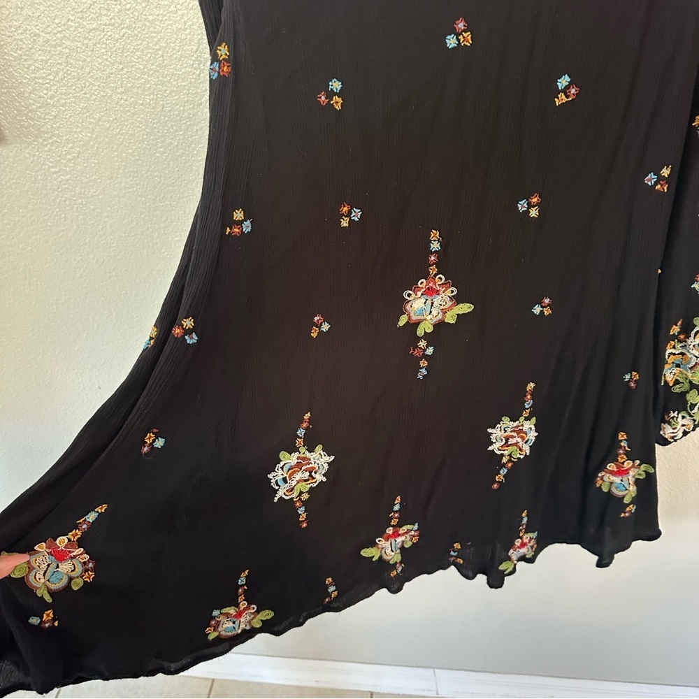 Free People Oxford Black Embroidered Balloon Sleeve Boho Mini Dress Tunic, M - Picture 9 of 14